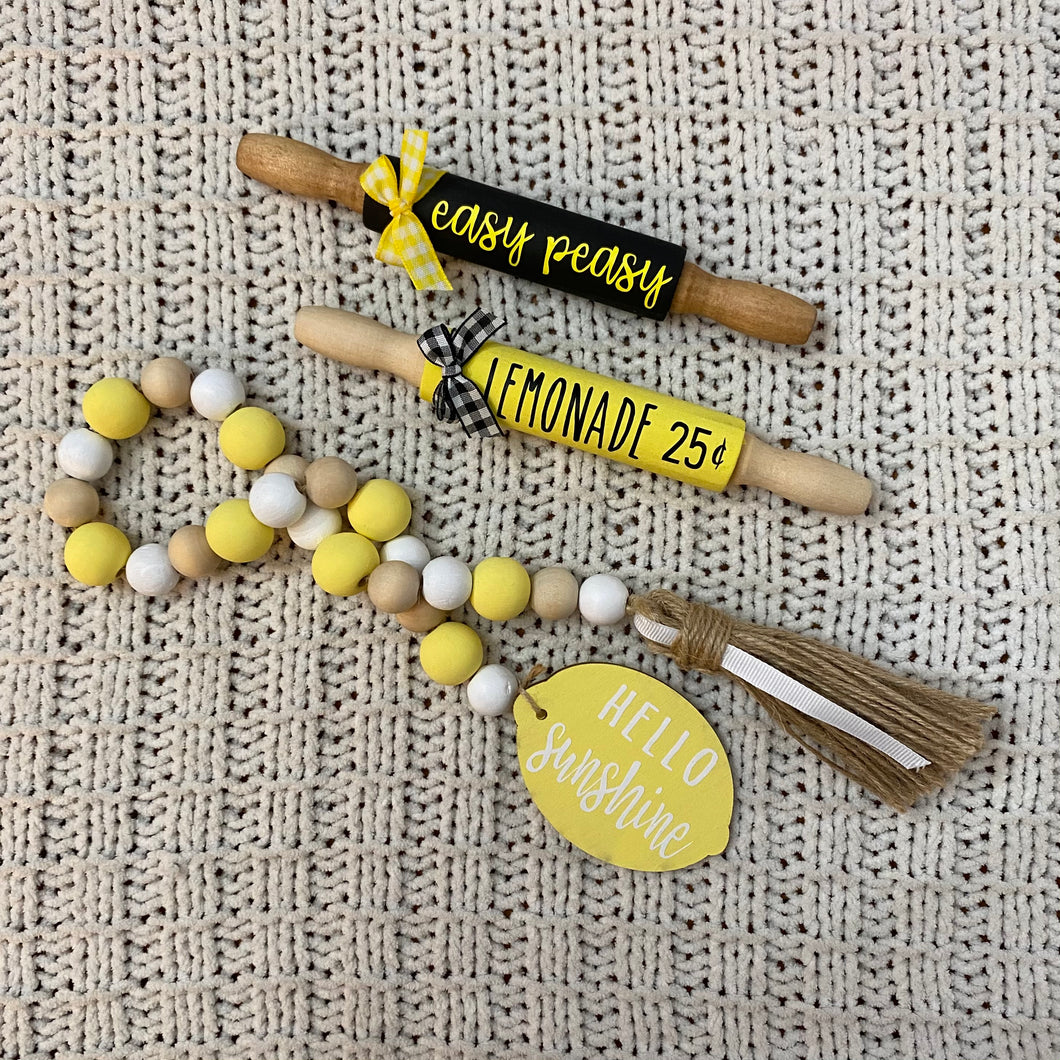 Lemon Mini Rolling Pins & Wood Bead Garland