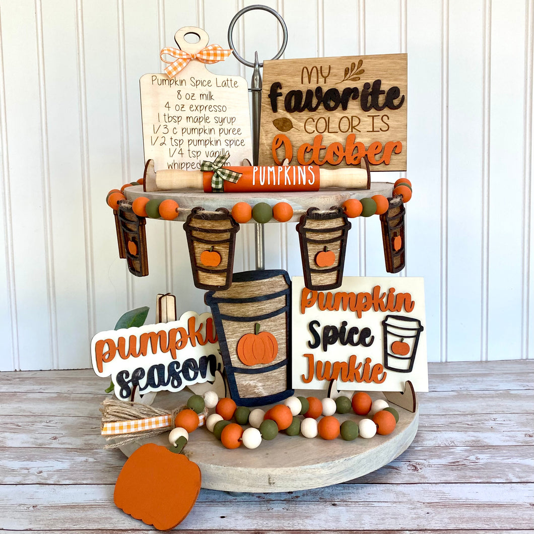 Pumpkin Spice Tiered Tray Decor Set